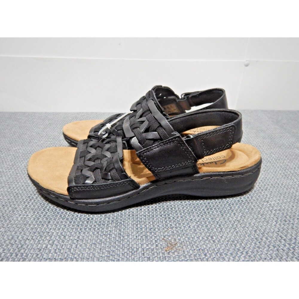 Clarks Laurieann Lily Black Leather Sandals Women’s 5M NWOT